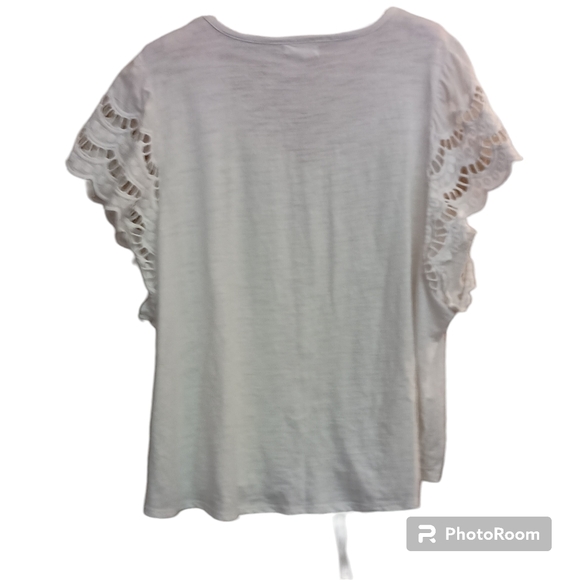 Maurices XL White Short Sleeve Blouse Top Lace Sleeves Knot Front SKUW155 - Picture 4 of 10